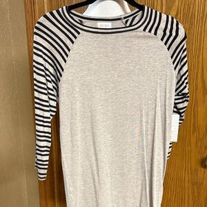LuLaRoe Kids Long Sleeve Raglan Top in Cream with Black Stripes